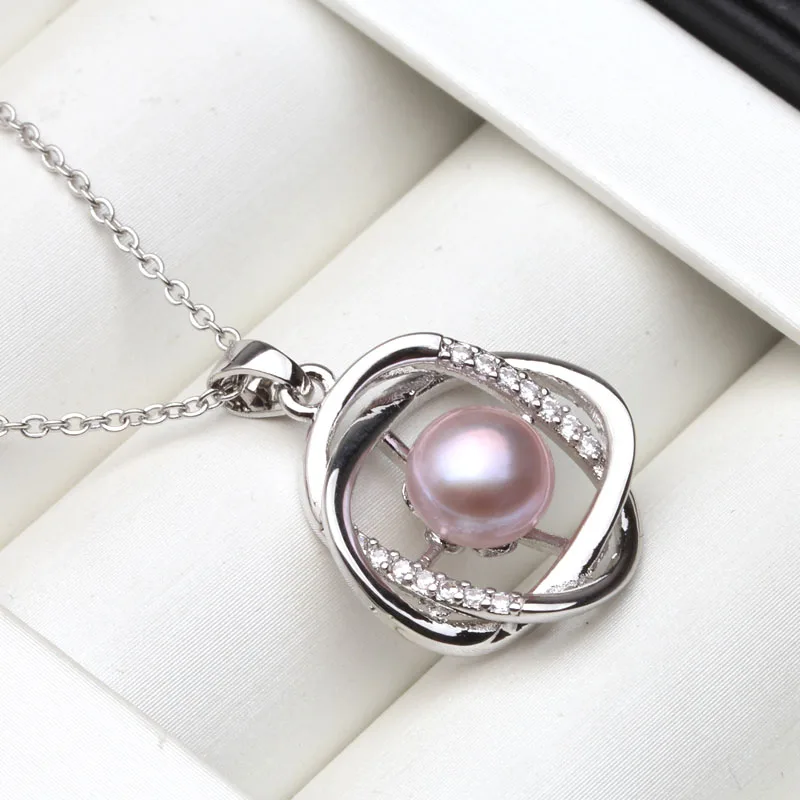 Echte Halskette-Ohrring-Sets aus 925er-Sterlingsilber für Damen, klassische Hochzeit, natürliche Perlen-Anhänger-Sets, Weiß, Schwarz, Grau, Geschenk – Detail 3