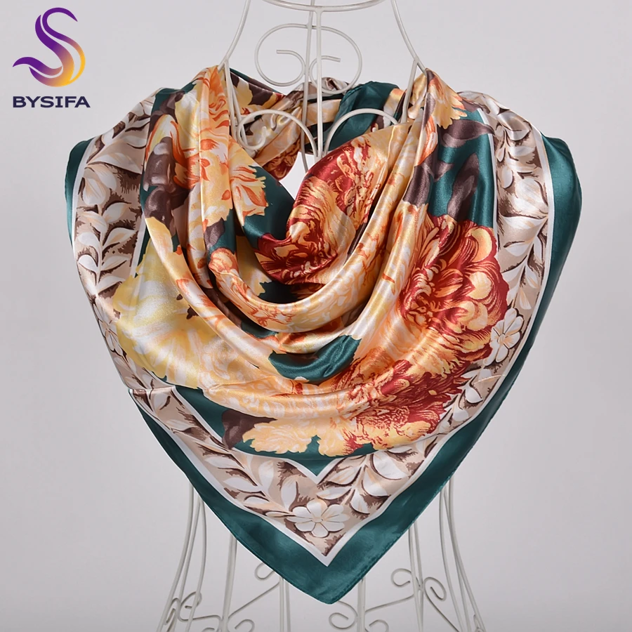 BYSIFA New Accessories Women Wine Red Silk Scarf Cape Fashion Chinese Rose Satin Square Scarves Shawls Ladies headkerchief Hijab