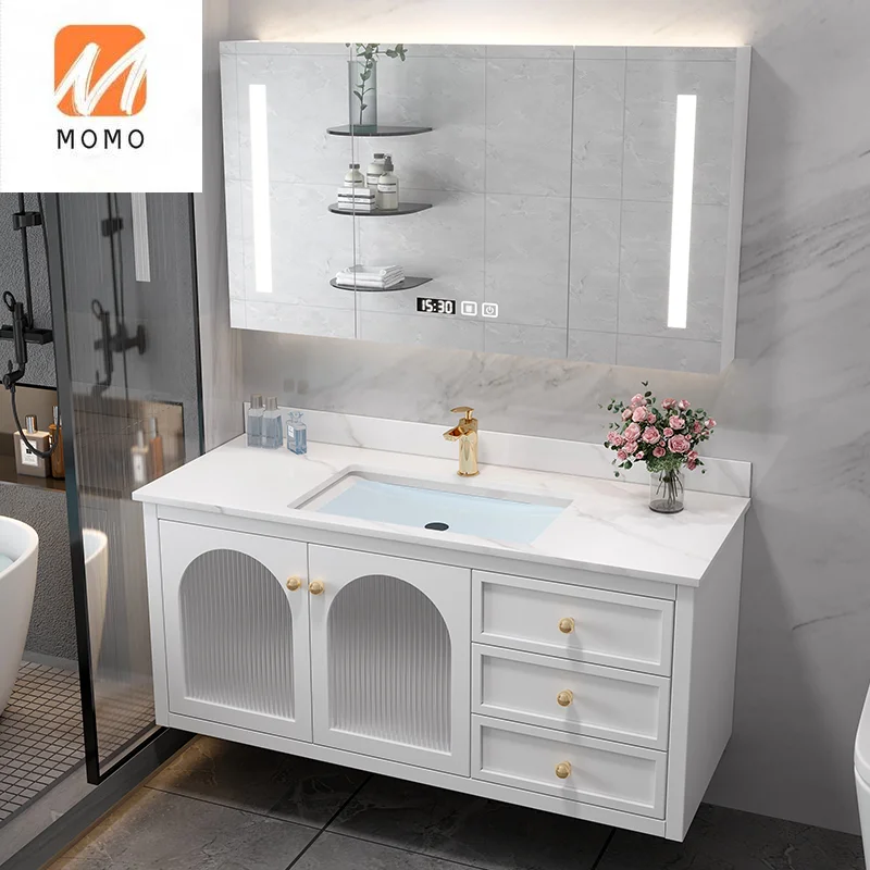 American Light Luxury Washstand Stone Plate Solid Wood Bathroom Cabinet Combination Modern Intelligent Simple Bathroom Washbasin