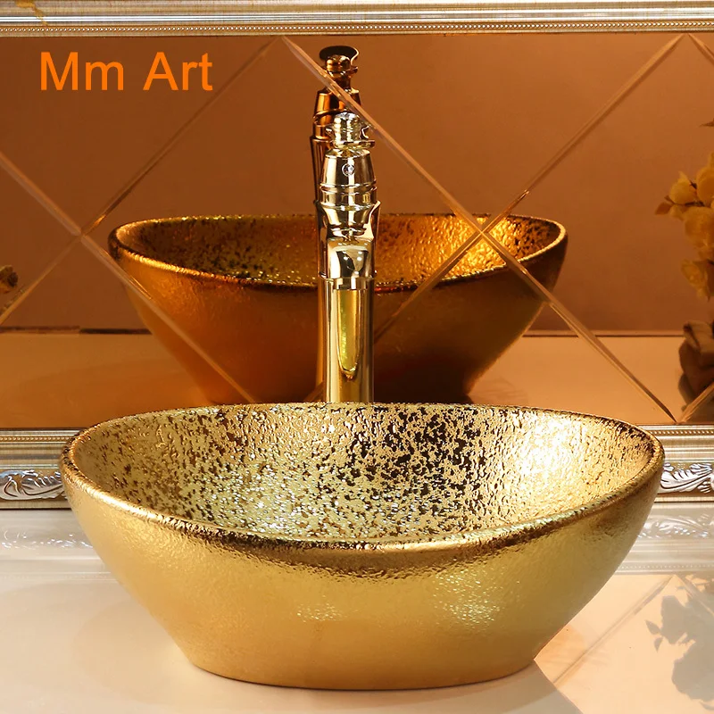 

Ceramic gold ingot tabletop basin art basin European style KTV bar toilet tabletop basin wash basin wash basin