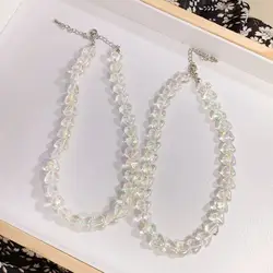 Fashion Transparent Gradient Color Acrylic Beads Heart Beads Handmade Necklace Jewelry Gift