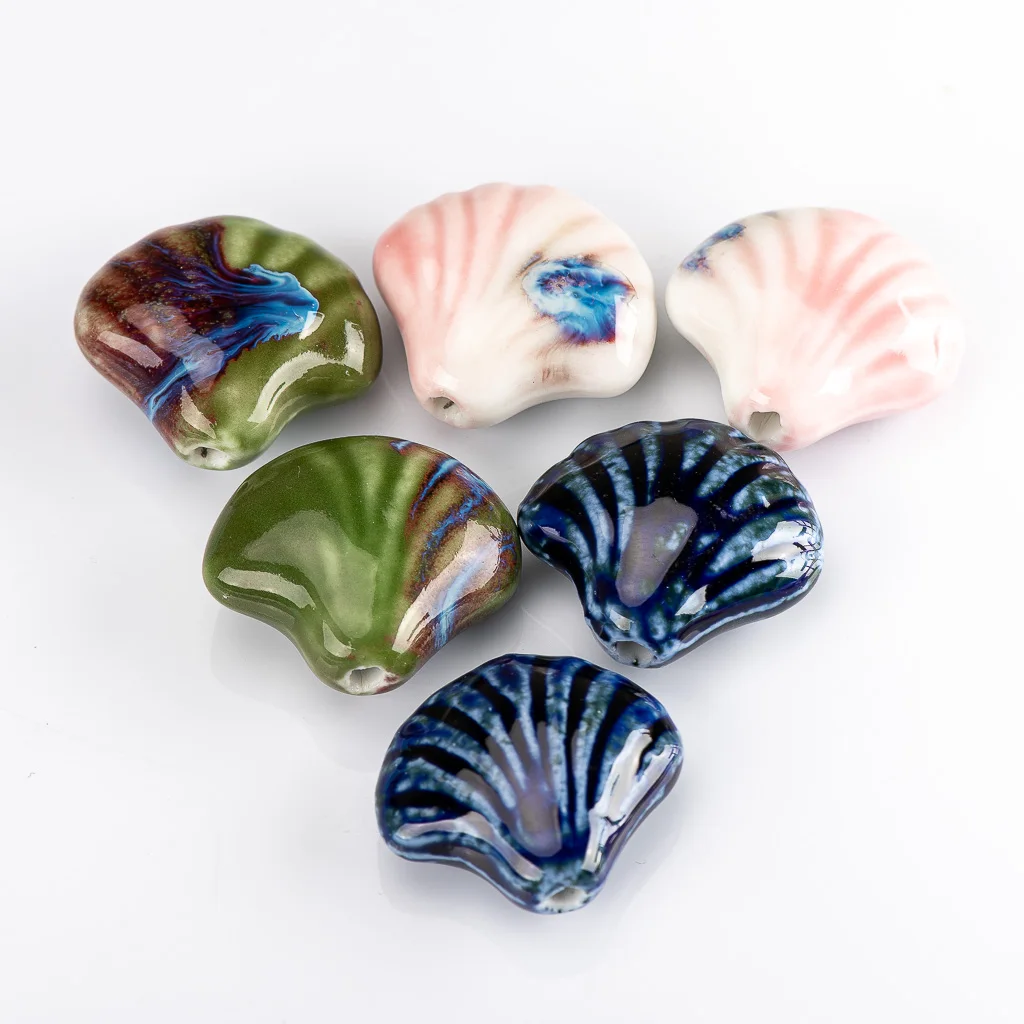 32#2pcs Multicolor Scallop Shape Marine Series Ceramic Beads  Pendant For Jewelry Making #MY303