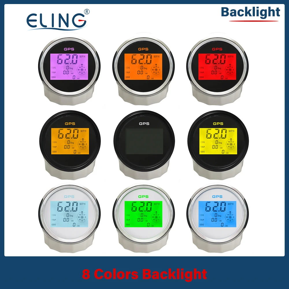 ELING العالمي 85 مللي متر 0-999 عقدة km/ساعة mph رحلة GPS عداد السرعة مع عداد المسافات 8 ألوان الخلفية هوائي GPS لسيارة قارب 12 فولت/24 فولت #1