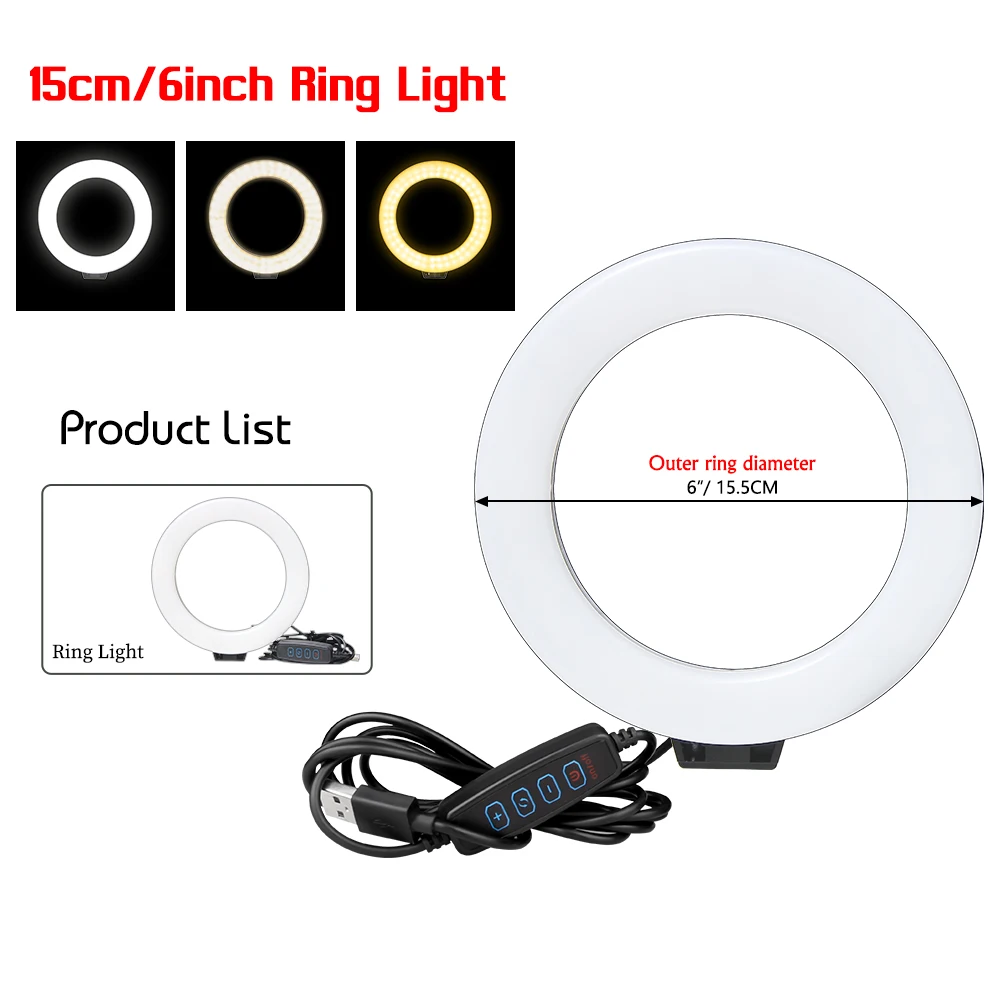 SH 16cm 6 inch Ring Light Usb Charge Selfie Led Video Lamp Dimmable Photography Light For YouTuber Photo Photography Studio