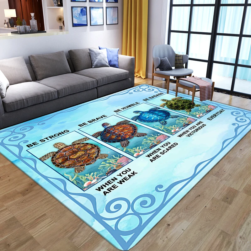 Colorful sea turtle printed Carpet for Living Room Bedroom bedside sofa non-slip Rug soft flannel Home Decor kids play floor mat