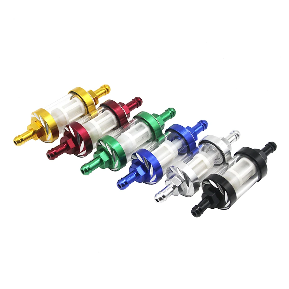 SCL Racing Universal Motorcycle Inline Petrol Fuel Filter Pit Dirt Bike 6mm/8mm Aluminum Alloy Glass Motorcycle Gas Fuel Filters