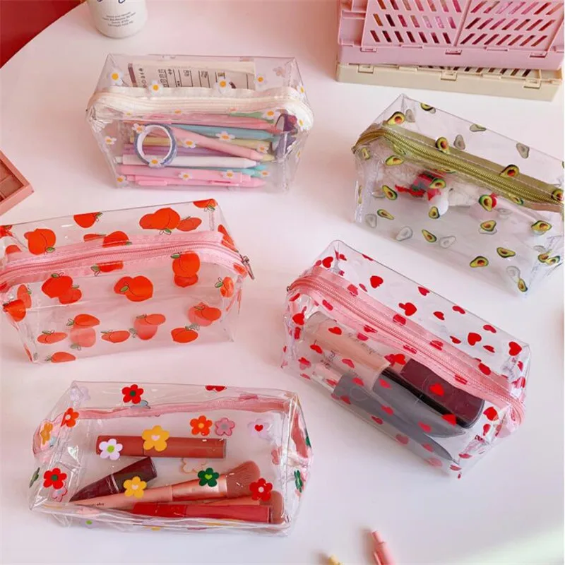 1 Pc Girl Clear Cosmetic Bag PVC Transparent Makeup Bag for Women Waterproof Zipper Beauty Case Travel Toiletry Bags Kits