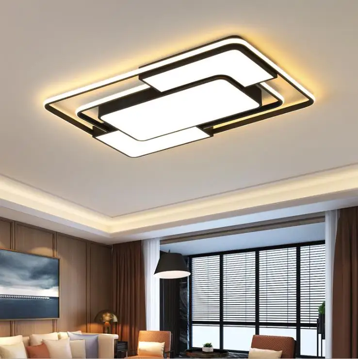 

Modern LED Ceiling Light with Remote Black Dimmable Lamp Square Rectangle Lighting for Living Room Bedroom Kitchen Loft