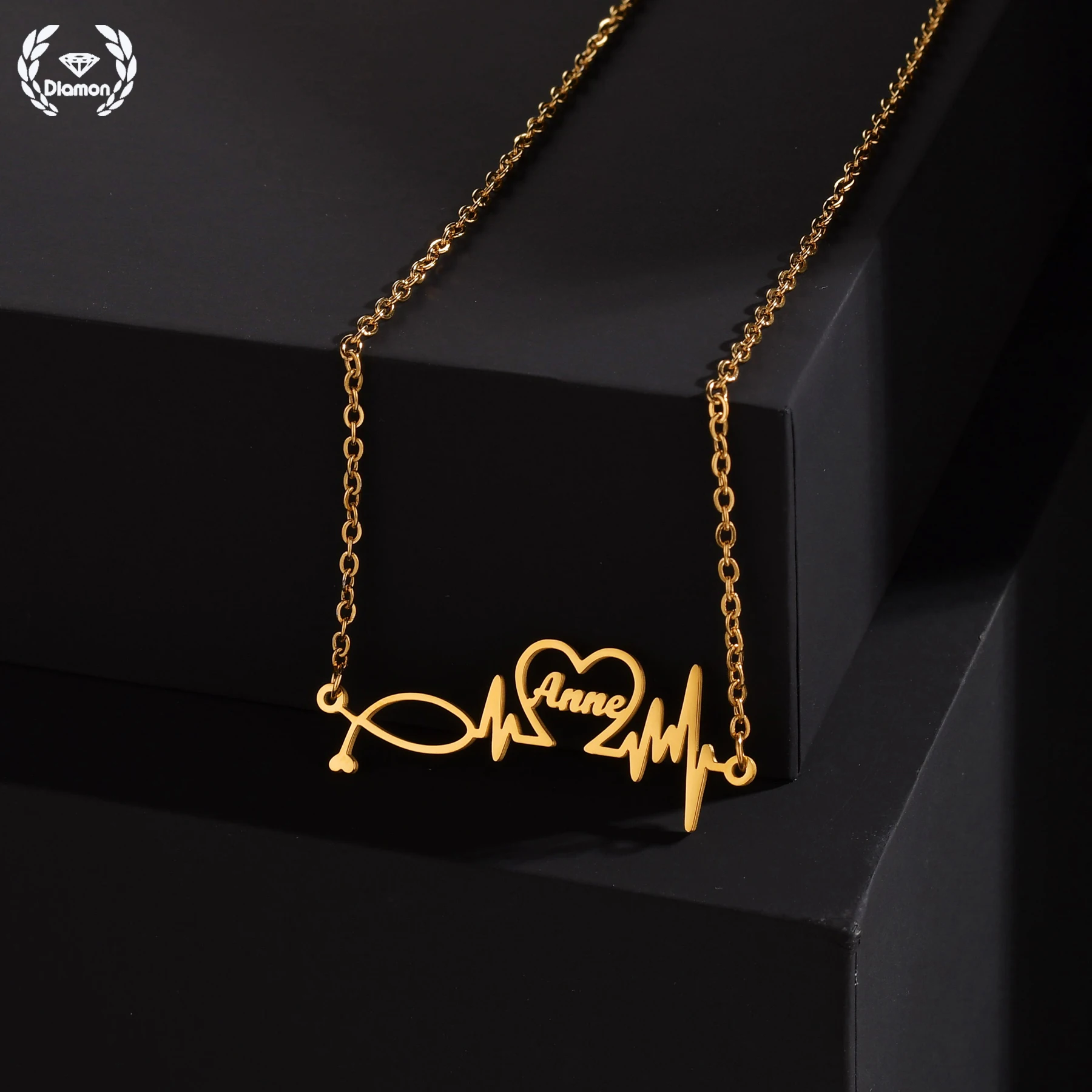 

Модное ожерелье Diamon с именами на заказ из нержавеющей стали, цепочка с кулоном в виде пульса, персонализированная бижутерия, подарок на Рождество для женщин