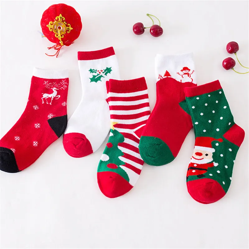 5Pairs/Pack Kids Girls Socks Cotton Boy Children's Socks Fashion Autumn Winter Baby Boy Girl Christmas Socks New Year Gift 1-12T