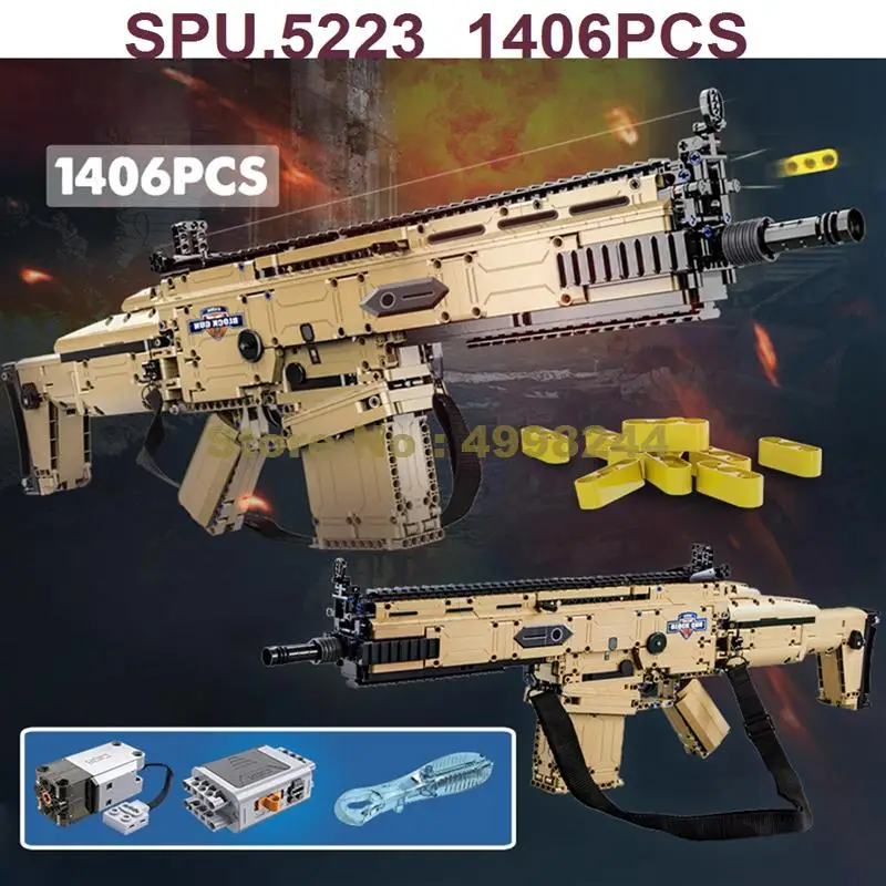 1406pcs Military Army 17s Gun Assault Rifle Weapon Electric Boy Building Blocks Toy