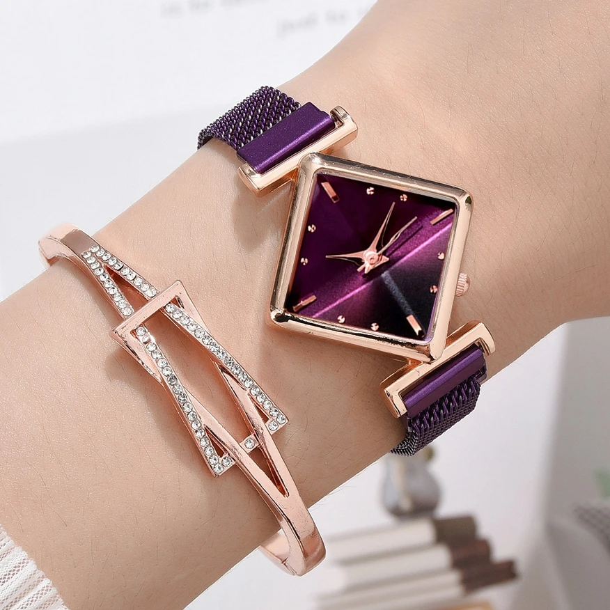 New Square Women Watch Luxury Ladies Quartz Watches Gradient Color Wrist Watches Bracelets Set Relogio Feminino Female Clock