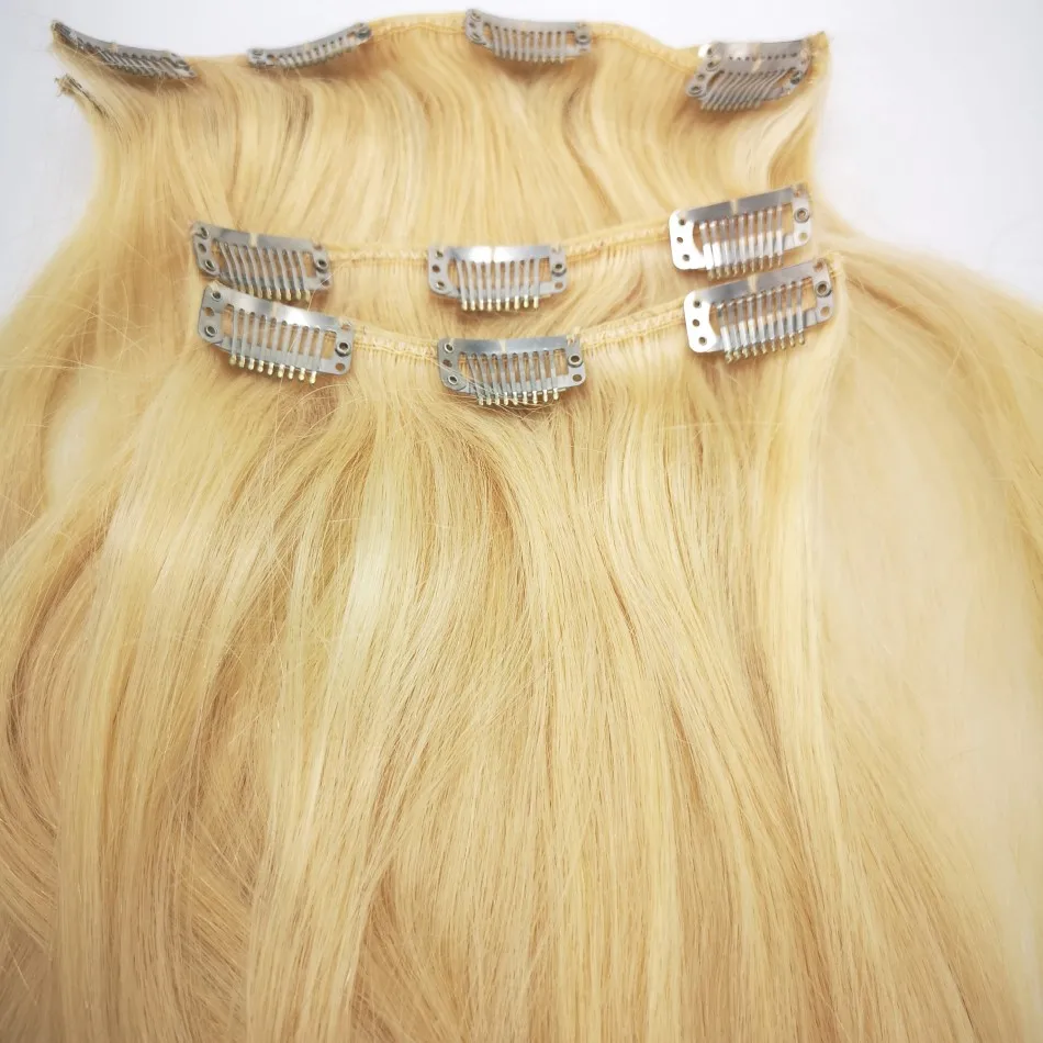 

8/10 PCS Set Clips In Hair Extensions Wholesale Indian Remy Human Hair Straight Blonde Hair Extension