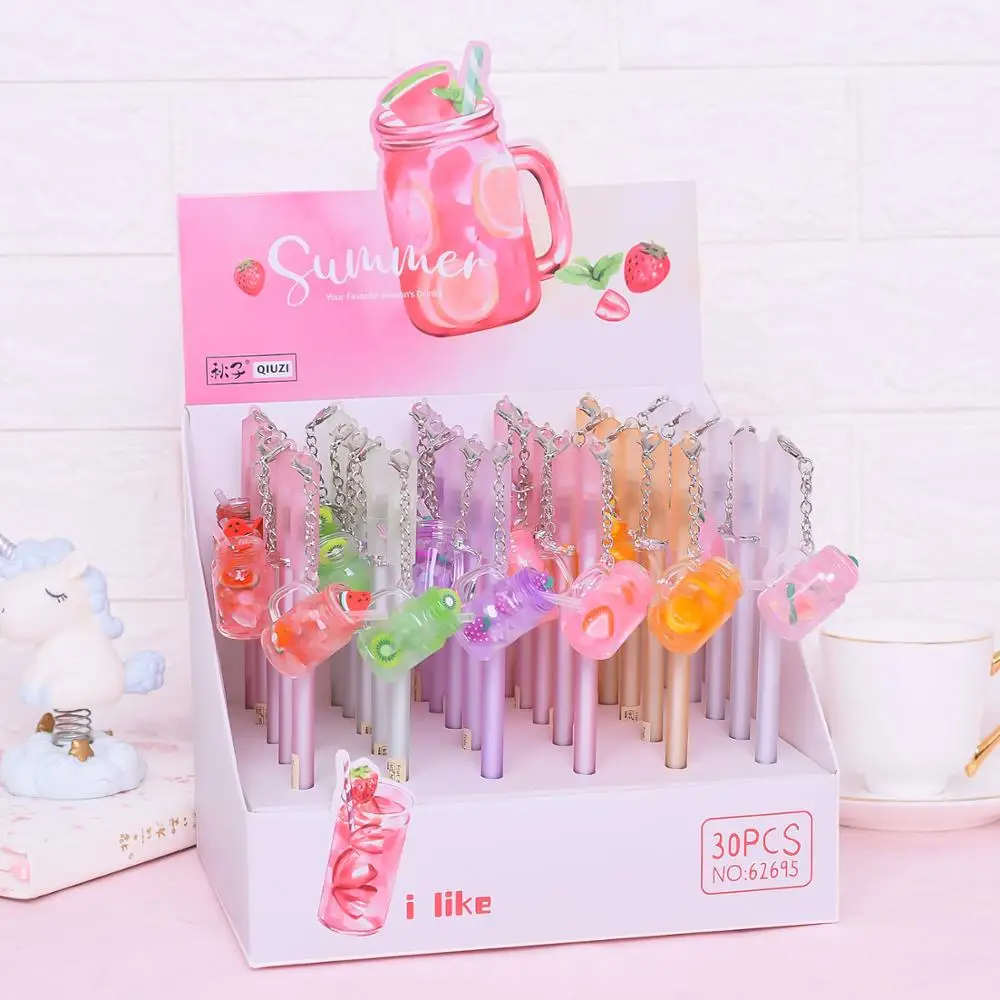 

30 pcs/lot Kawaii Fruit Pendant Gel Pen Cute 0.5mm black ink Signature Pens office school writing supplies gift