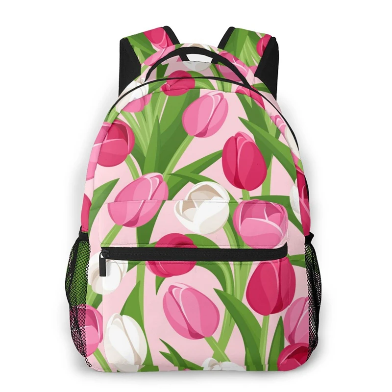 

WHEREISART Tulip Floral Print Children Backpack Casual Daily Women Canvas Travel Bag Teenagers SchoolBag Mochila Dropshipping