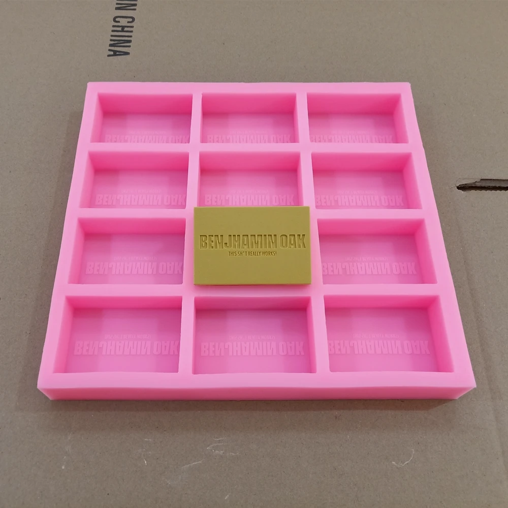 12 Cavities Custom Rectangle Bar Soap Molds With Brand Logo Customize Silicone Tray for Natural Soap Making