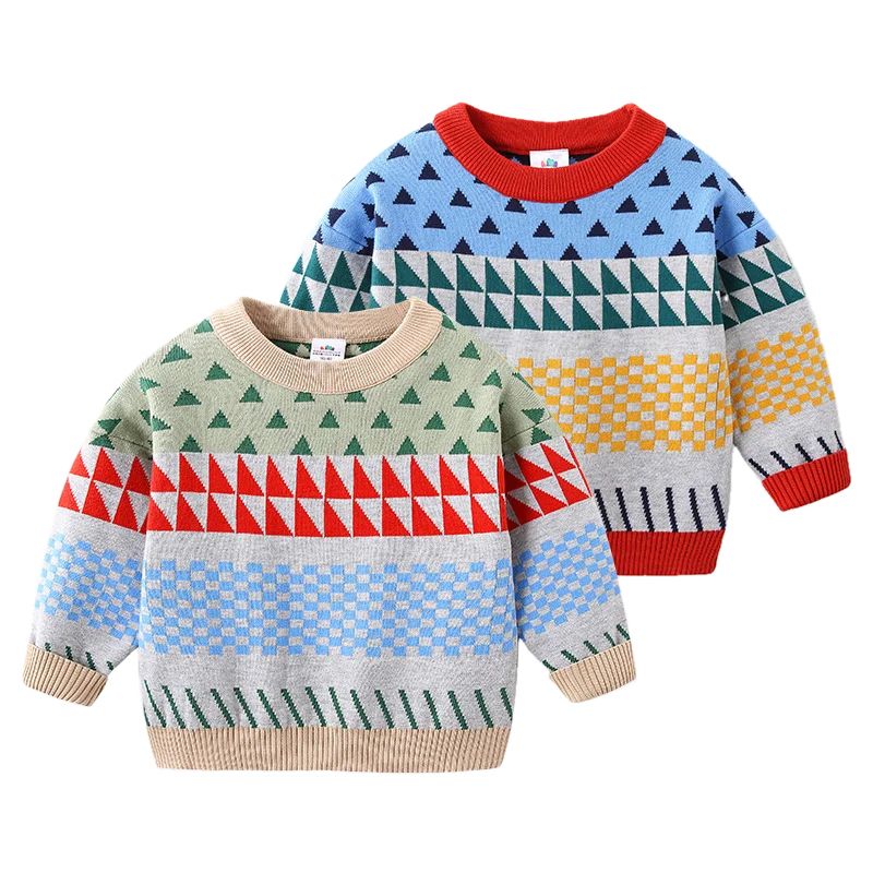 Winter New Fashion 2 3 4 5 6 7 8 9 10 Years Children\'s Handsome Pullover Knitted Color Patchwork Sweater For Kids Baby Boy