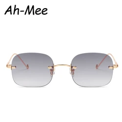 Square Rimless Sunglasses Women Vintage Sun Glasses Retro Small Frame Summer Style Female uv400 Blue Gradient Eyeglass