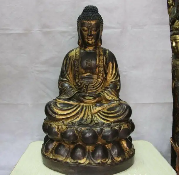 Folk Bronze Copper Temple Buddhism Amitabha Sakyamuni Tathagata Buddha Statue