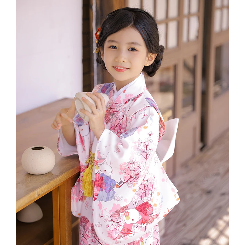 Japanese Children\'S Cartoon Animal Polyester Children\'s Clothing Kids Japanese Kimono Yukata Girl Dress Performance CostumeLC069