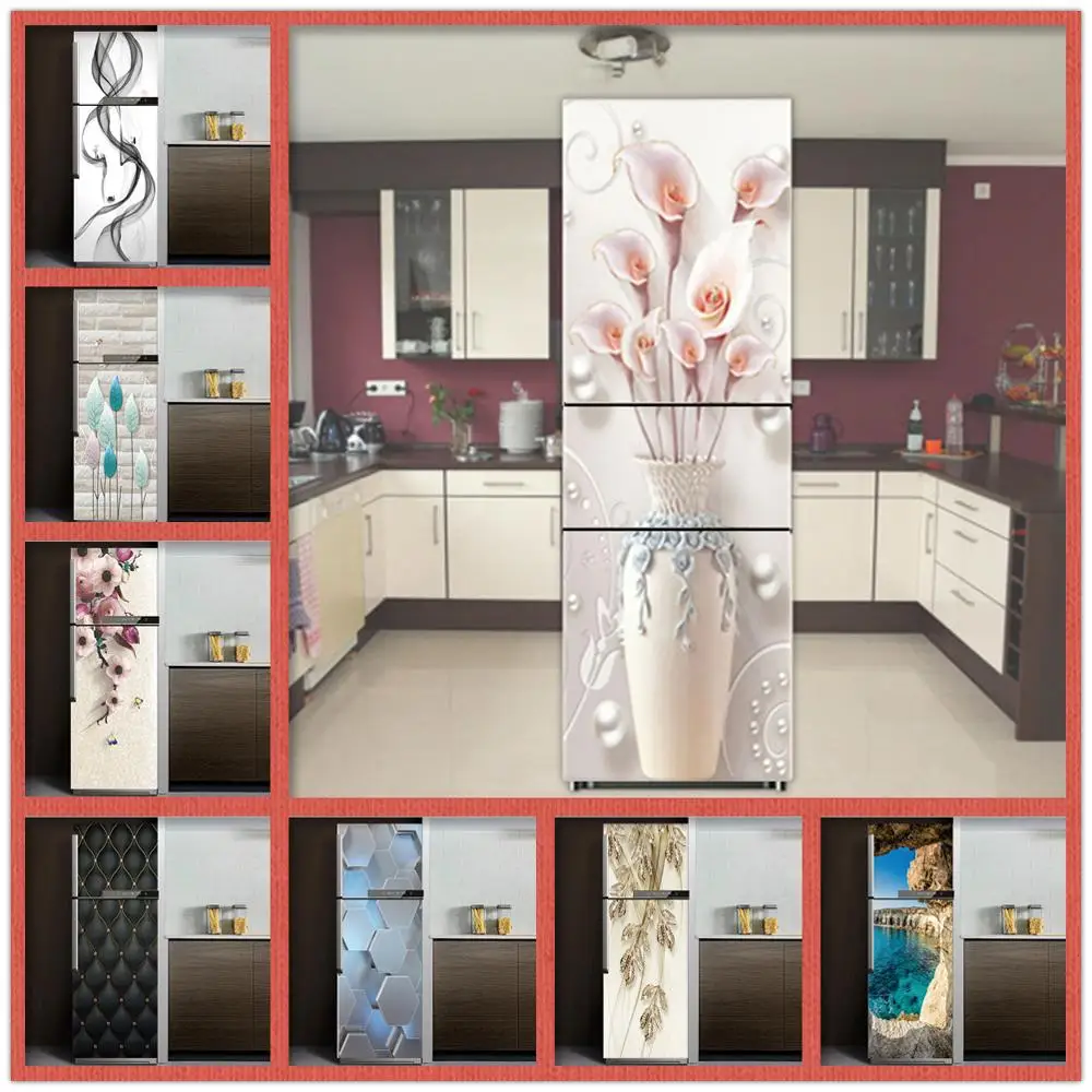 Modern Style Refrigerator Stickers Film Creative Fully Sticky Decoration Self-reliable Retrofit Sticker Kitchen Decor Flower