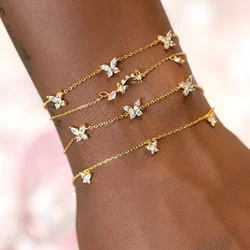 2025 Valentine's Day Gift For Girlfriend Jewelry Gold Color Mini Cute Lovely Butterfly Bling Clear CZ Thin Hand Chain Bracelet