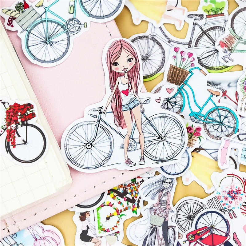 38pcs Hand Drawing bicycle sticekrs watercolor sticker Diary Notebook Planner / Handbook DIY letter thin Paper waterproof