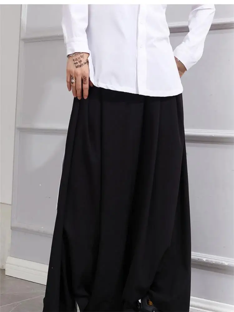 

Dark black loose crotch pants low-grade down pants casual pants long belt