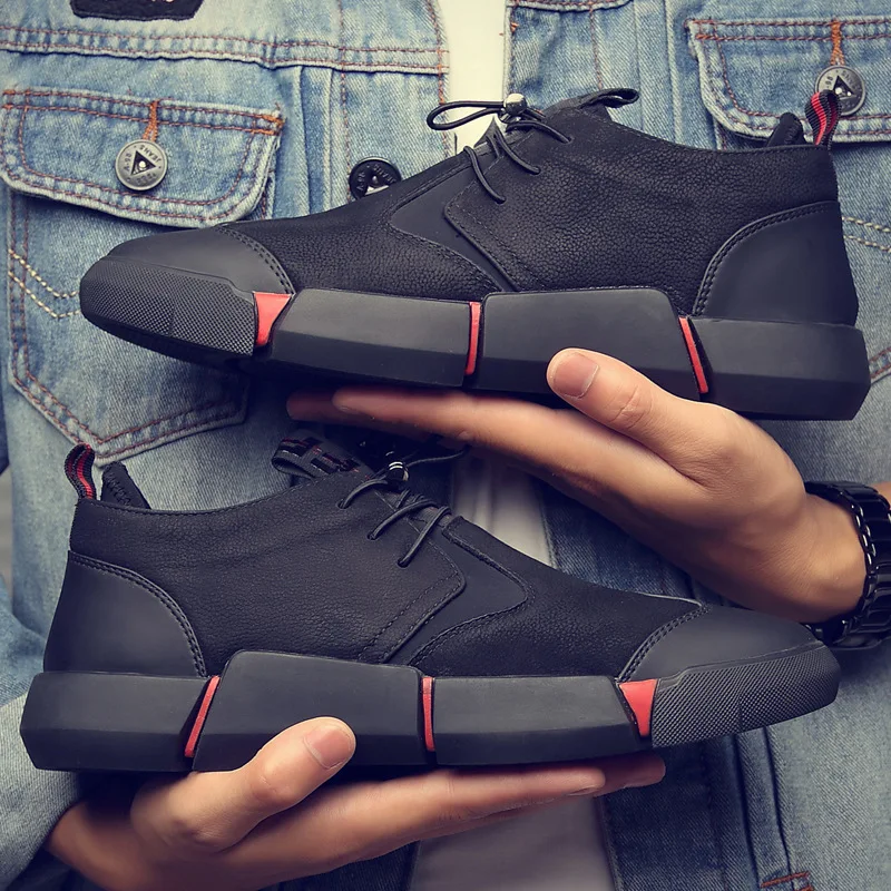 2019 BIG SIZE NEW Brand High quality all Black Men\'s leather casual shoes Fashion Sneakers flats Oxfords Shoes For Men tyu78