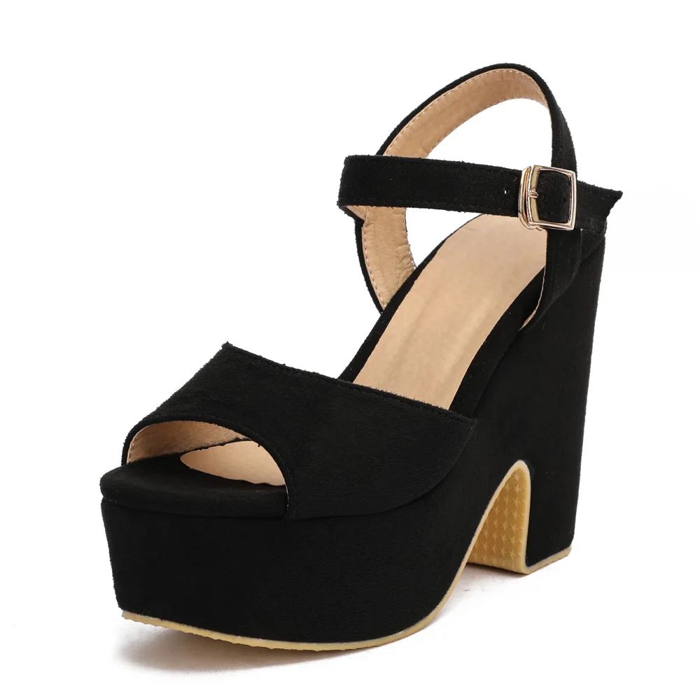 

Summer New 2021 Plus Size 43 44 Chunky High Heel Black Blue Peep toe Platform Buckles strap Comfortable Sandals Women Shoes