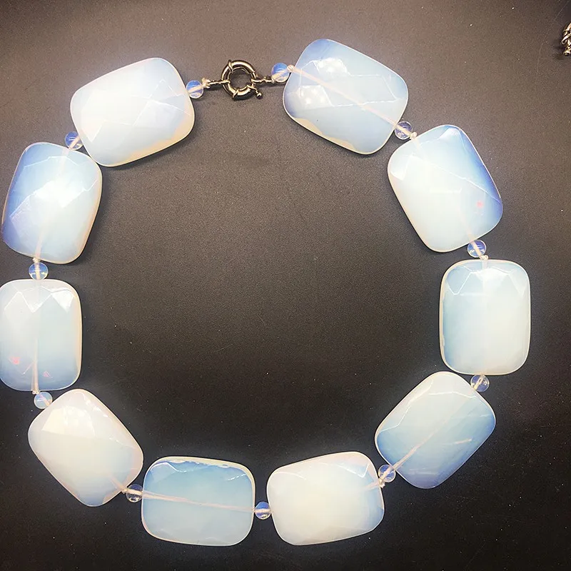 Moonstone White Crystal Quartz Turquoise Stone Square Rectangle Big Statement Chokers Necklace 30x40mm 18