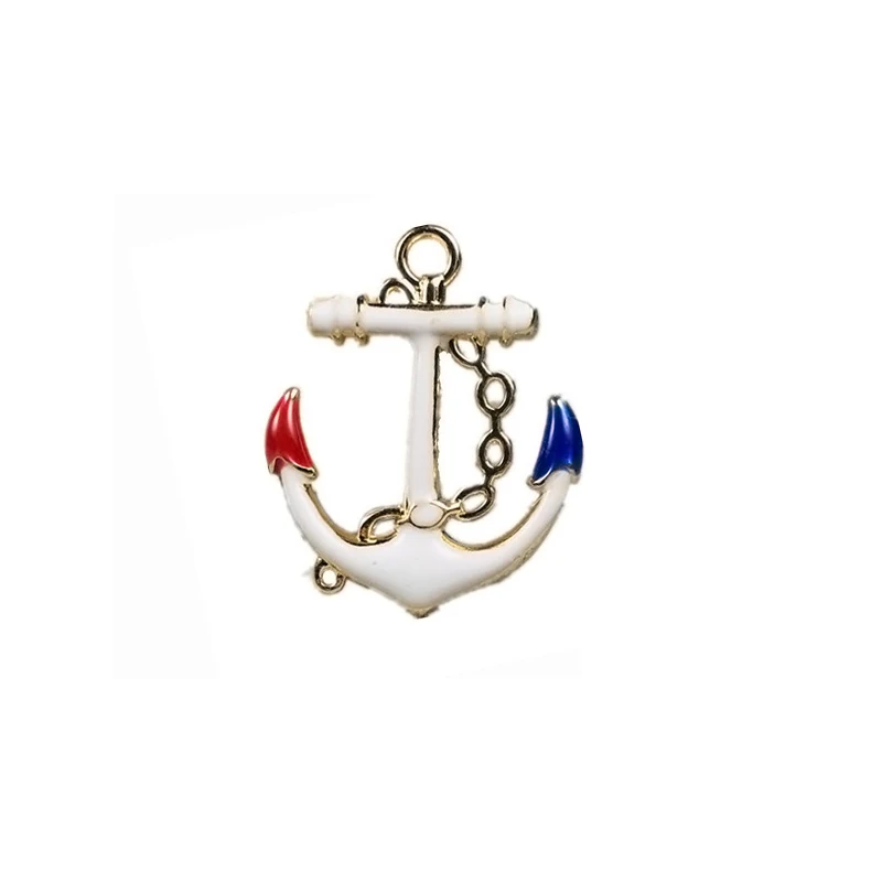 10Pcs Drop Oil Alloy Anchor Rudder Pendants Enamel Charms For Diy Jewelry Findings Accessory Making Earrings Gold Color Floating