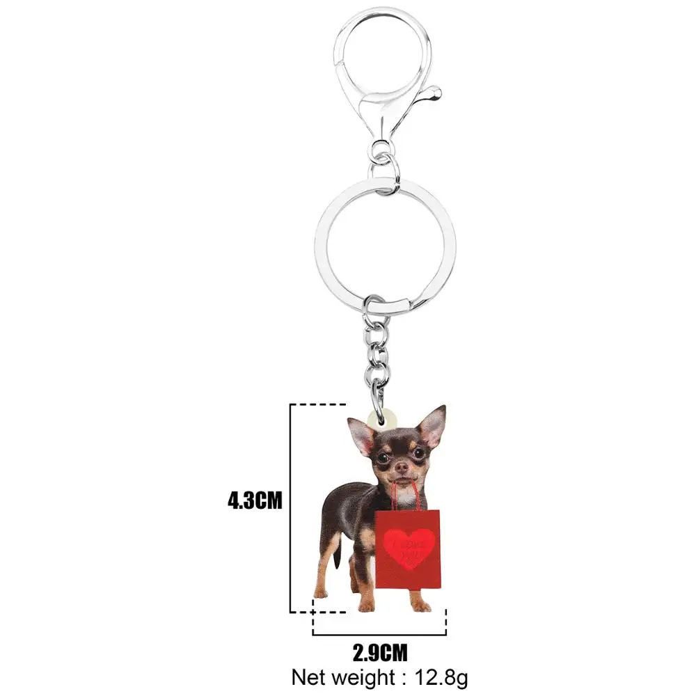 Bonsny Acrylic Valentine\'s Day Gift Bag Chihuahua Dog Key Chain Ring Bag Car Purse Keychains For Women Girl Teen Men Charms Gift