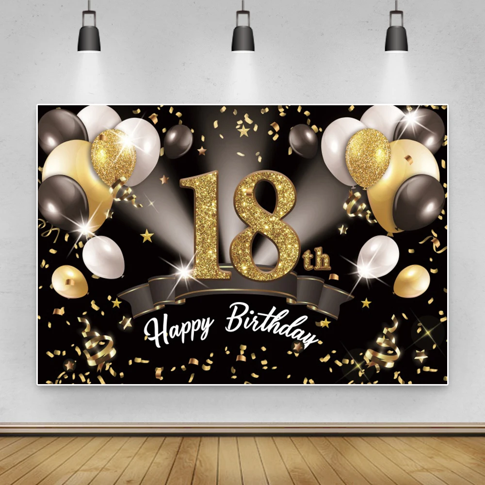 

Laeacco Sweet 18th Birthday Party Balloons Shiny Star Ribbon Poster Banner Portrait Photographic Background Photo Backdrop Photo