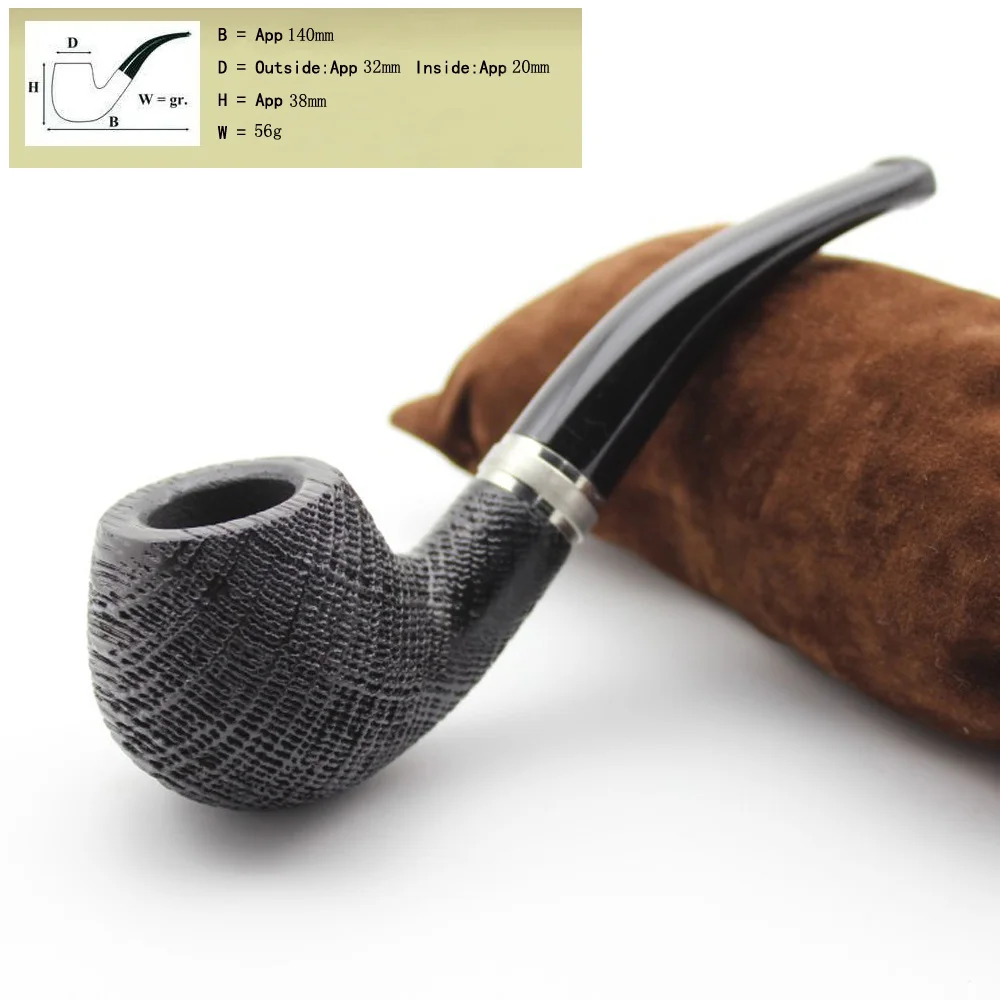 Vintage Natural Bog Oak Wood Tobacco Smoking Pipe Handmade Sandblast Wooden Bowl Silver Plated Ring Pipes Set With 9mm Filters