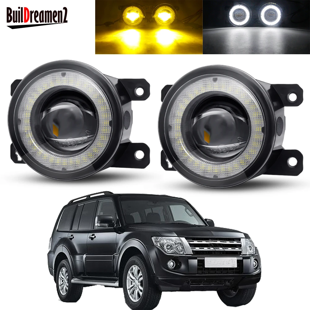 

2 X Car Fog Light Assembly LED Lens Angel Eye Fog Driving Lamp DRL H11 12V For Mitsubishi Pajero IV Van V80 V90 Box 2007-2012