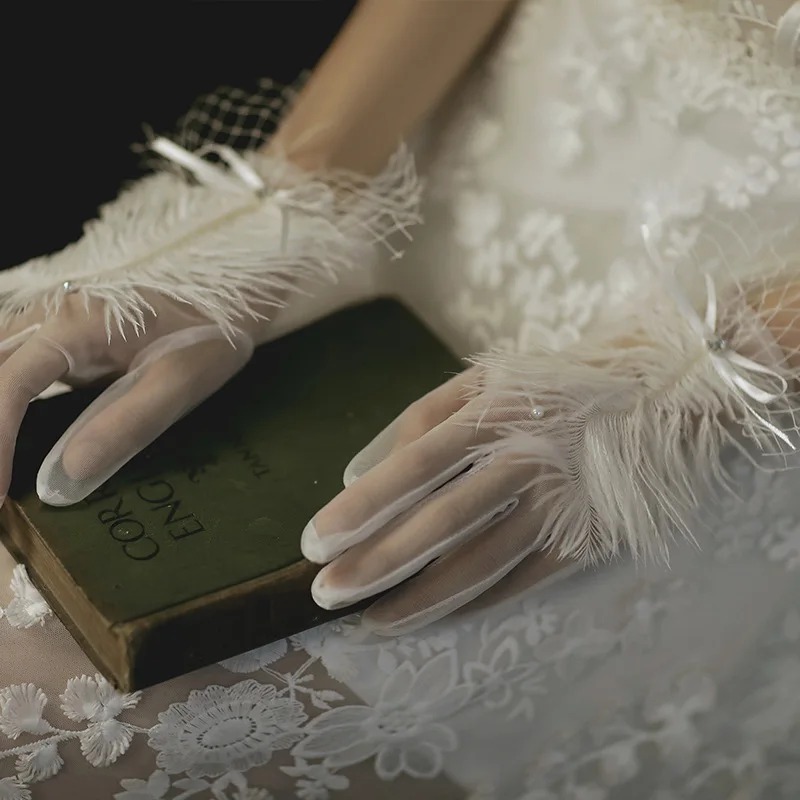 New Arrival Bridal Fingerless Ivory ถุงมือขน Noiva ถุงมืองานแต่งงานสำหรับเจ้าสาว Gants De Femmes งานแต่งงานถุงมือโปร่งใส