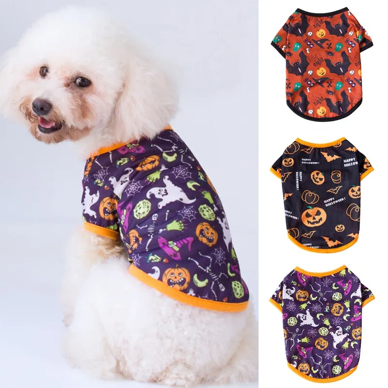 Halloween Printed Dog Vest Clothes Cotton Breathable Dog shirt Cat Clothes Funny Pet Clothes Halloween Dog Costume