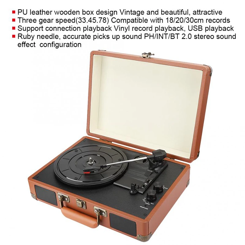 33/45/78 об/мин винтажный Bluetooth-фонограф портативный чемодан проигрыватель виниловый граммофон Проигрыватель для записи телефона 100-240 В музыка...