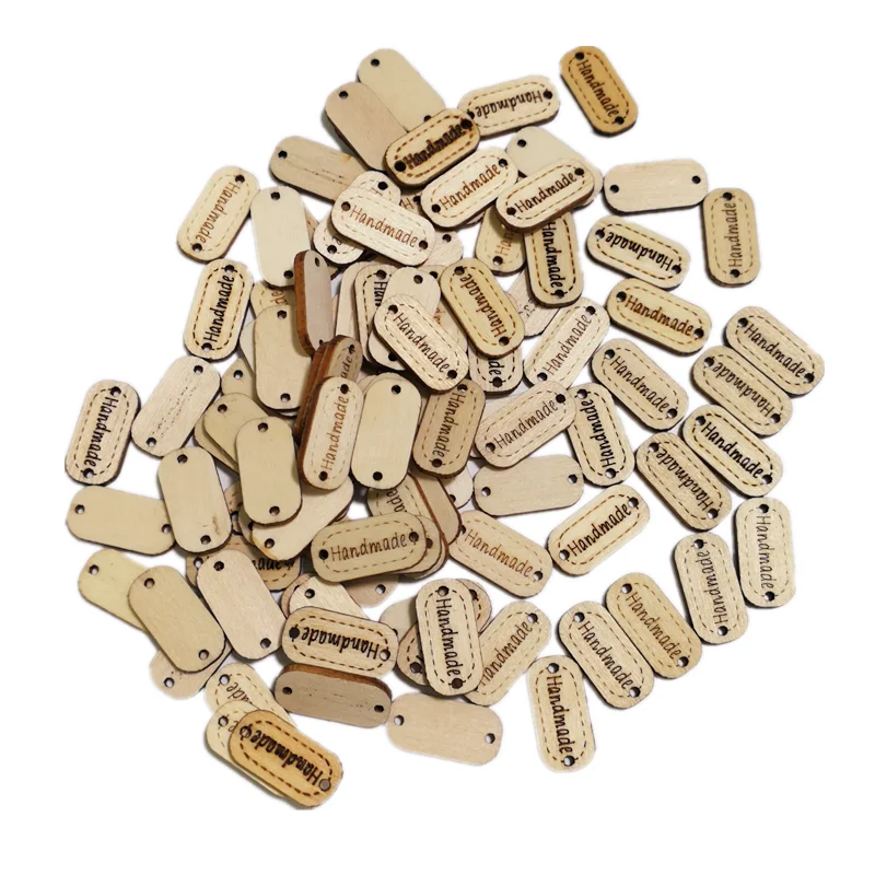 50pcs Wood Handmade Tag Label Wooden Shaped Embellishments Ornaments Craft Decorations with 2 Holes Button