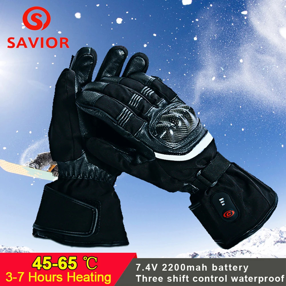 SAVIOR Motorcycle Heated Gloves Riding Racing Biking Winter Sports Electric Rechargeable Battery Heated Warm Cycling Ski Gloves