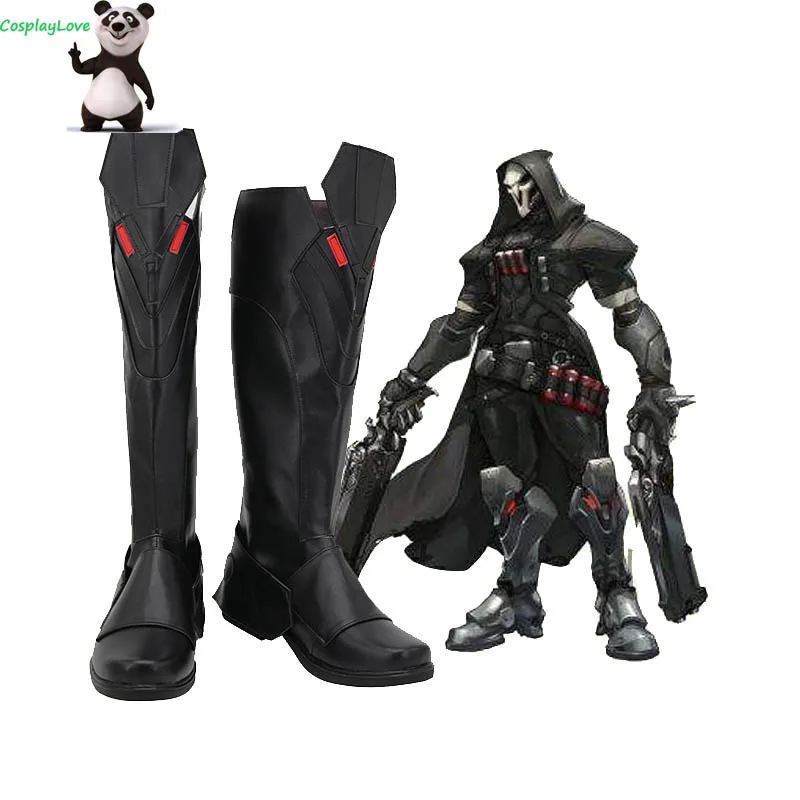 CosplayLove OW Game Reaper Gabriel Reyes Czarne Buty Cosplay Długie Kozaki Skórzane Szyte na Zamówienie