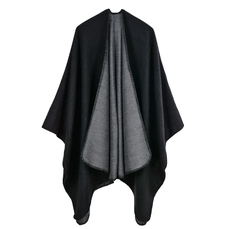 Warm Knitted Plain Color Scarf Thick Oversized Wool Shawl Wrap Women Ruana's Cape Open Front Acrylic Woven Cardigan Poncho Stole