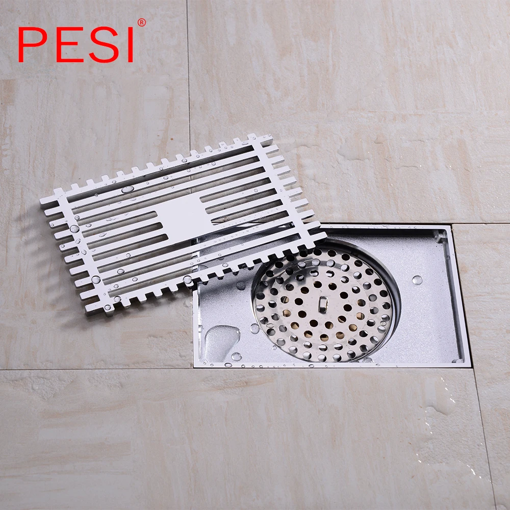 Bathroom Floor Drains Chrome Brass Deodorant Square Floor Drain 140*89mm Cover Shower Waste Drainer Bath Accessories Strainer.