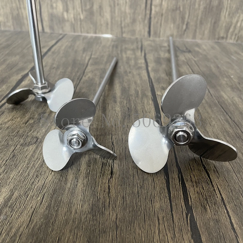 1Set Lab Roestvrij Staal Roterende DIA40mm Tot 120Mm Drie Blade Propelle Met Agerende Roerstaafje, hoek Graden Van Blade: 30 °