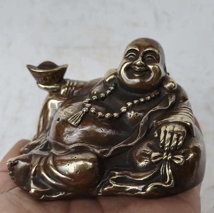 Archaize brass Ingots Cloth bag maitreya Buddha consecrate Buddha crafts statue