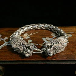 Exquisite Chinese Rare Collectible Tibetan Silver Handwork Dragon Amulet Auspicious Bracelet Statue/1