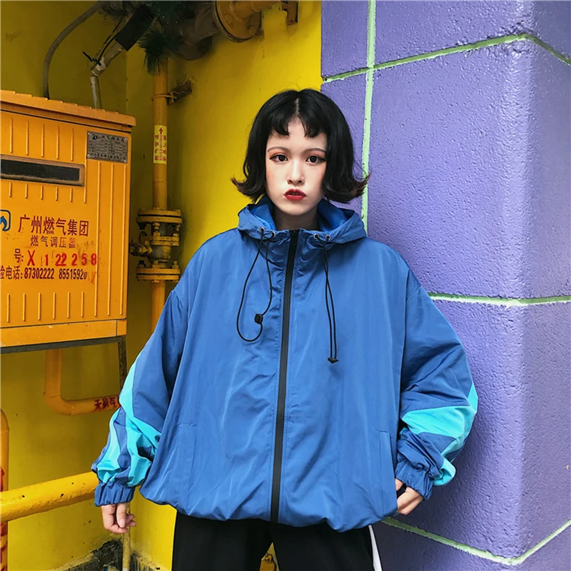 Harajuku Batwing Sleeve Jacket Women Hooded Oversized Boyfriend Streetwear Basic Coat Girl Sport Casual Jackets Thin Windbreaker