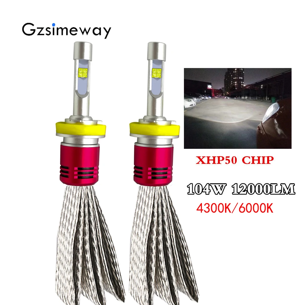 2PCS Auto LED Headlight H4 H7 H1 H11 9005 9012 Car fog lamp H3 H27 880 LED D1S LED D2S lighting for XHP50 104W 4300K 6000K Bulbs