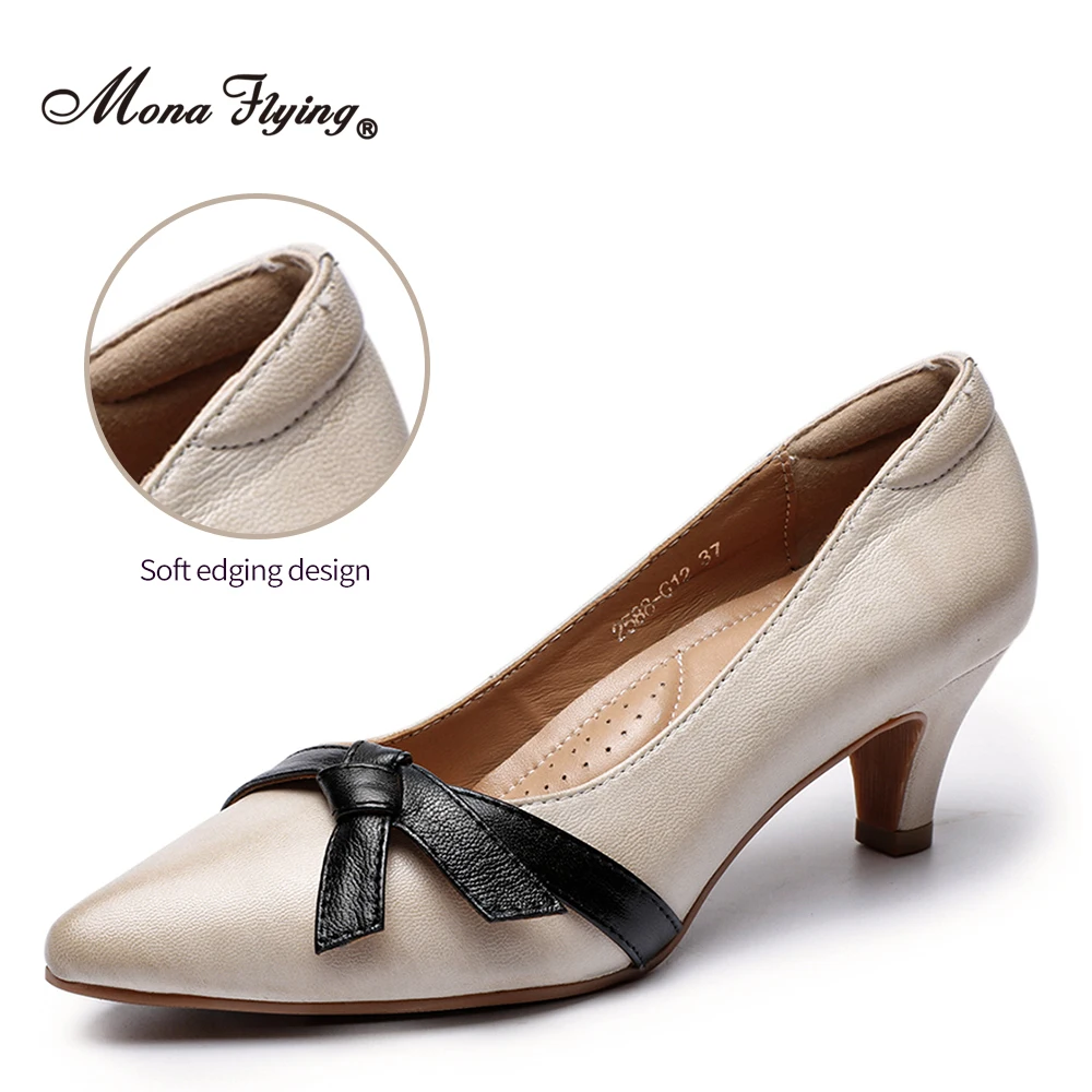 Mona Flying Women Leather 5cm décolleté con tacco gattino Comfort fatto a mano scarpe con tacco alto da ufficio a punta per donna 2588-12